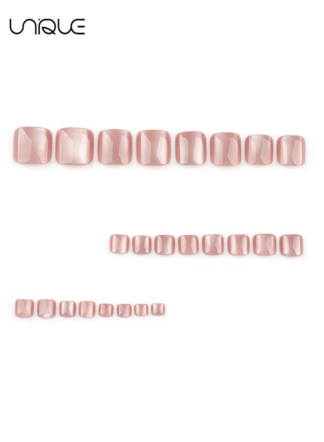 Unique 24 Pcs Fake Nails - Press Nails - French foot Nails - Light Pink Foot Nails - Shiny Cat's Eye Foot Armor - Fake Nail Patch - Image 4
