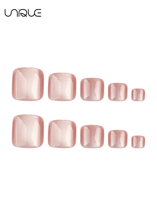 Unique 24 Pcs Fake Nails - Press Nails - French foot Nails - Light Pink Foot Nails - Shiny Cat's Eye Foot Armor - Fake Nail Patch - Image 5