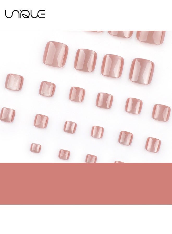Unique 24 Pcs Fake Nails - Press Nails - French foot Nails - Light Pink Foot Nails - Shiny Cat's Eye Foot Armor - Fake Nail Patch - Image 2