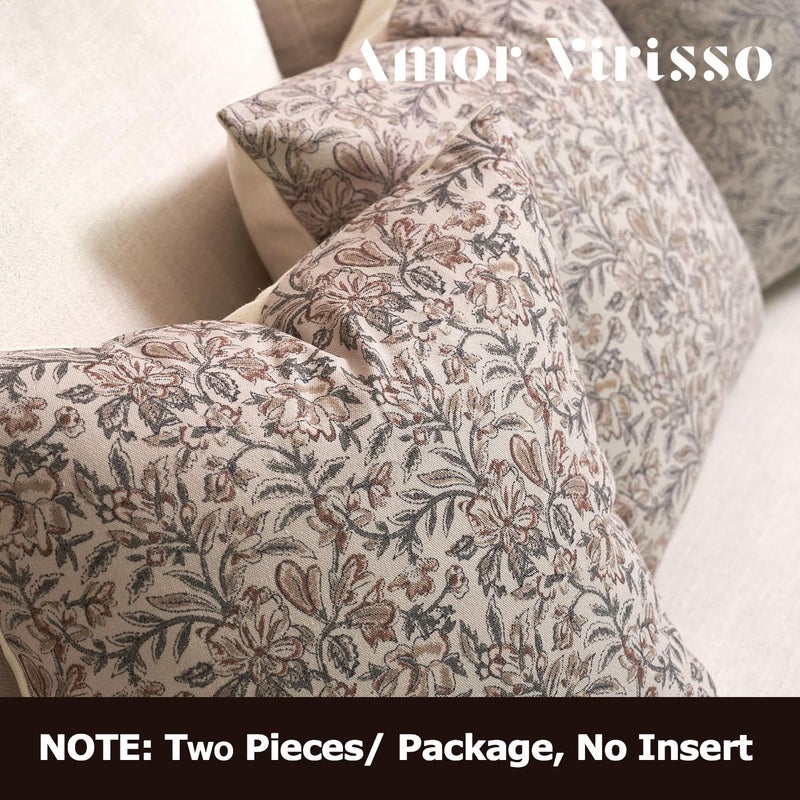 Amor Virisso Floral Throw Pillow Covers 24x24 Set of 2 Vintage Block Print Pillow Covers Decorative Pillow Covers Couch Pillows for Living Room Farmhouse Accent Sofa Pillows, Green/Sand - Image 4