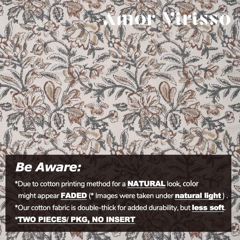 Amor Virisso Floral Throw Pillow Covers 24x24 Set of 2 Vintage Block Print Pillow Covers Decorative Pillow Covers Couch Pillows for Living Room Farmhouse Accent Sofa Pillows, Green/Sand - Image 5