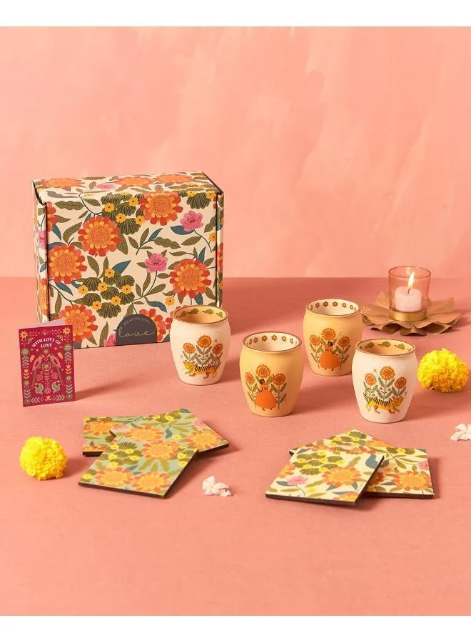 Chumbak Marigold Kulhad & Coasters Gift Set