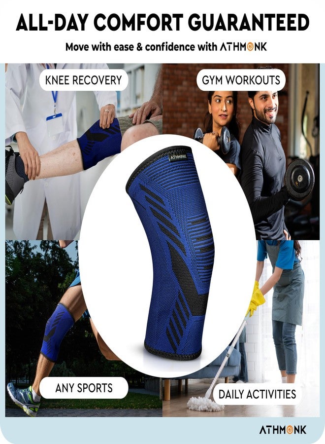 Athmonk 3D Knit Compression Knee Caps For Women & Men - Knee Pain Relief Products - Knee Brace Supporter For Gym Running Exercise - Ortho Accessories For Arthritis Knee Support - Knee Pad - Blue, S - Image 3