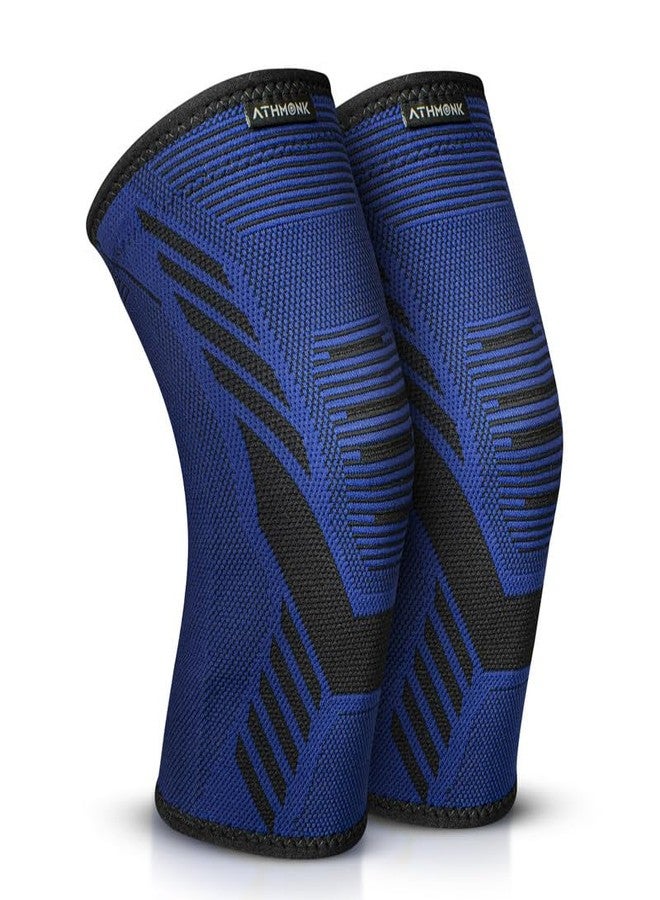 Athmonk 3D Knit Compression Knee Caps For Women & Men - Knee Pain Relief Products - Knee Brace Supporter For Gym Running Exercise - Ortho Accessories For Arthritis Knee Support - Knee Pad - Blue, S - Image 1