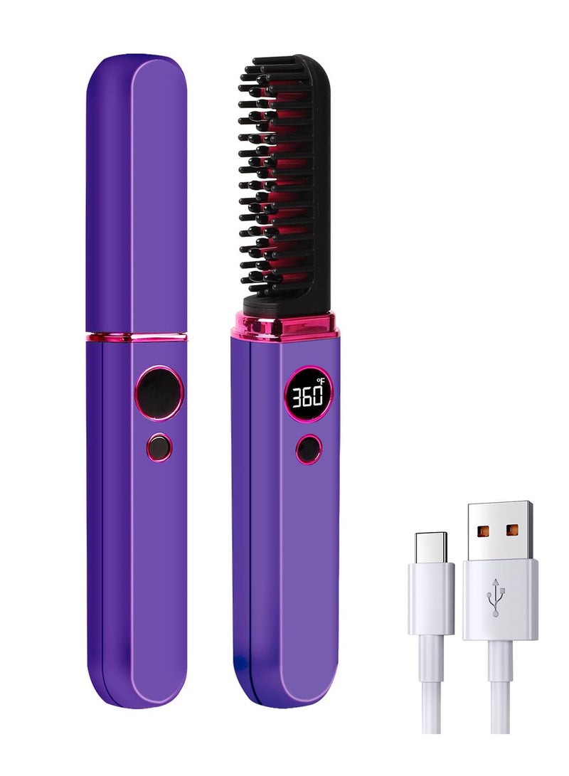 SYOSI فرشاة فرد الشعر المحمولة بدون سلك، فرشاة شعر ساخنة بأيونات سلبية، فرشاة لحية ساخنة مضادة للحروق، مشط حراري سيراميكي، إيقاف تلقائي، شحنة واحدة ل3-4 استخدامات، 3 درجات حرارة للتسخين - Image 1