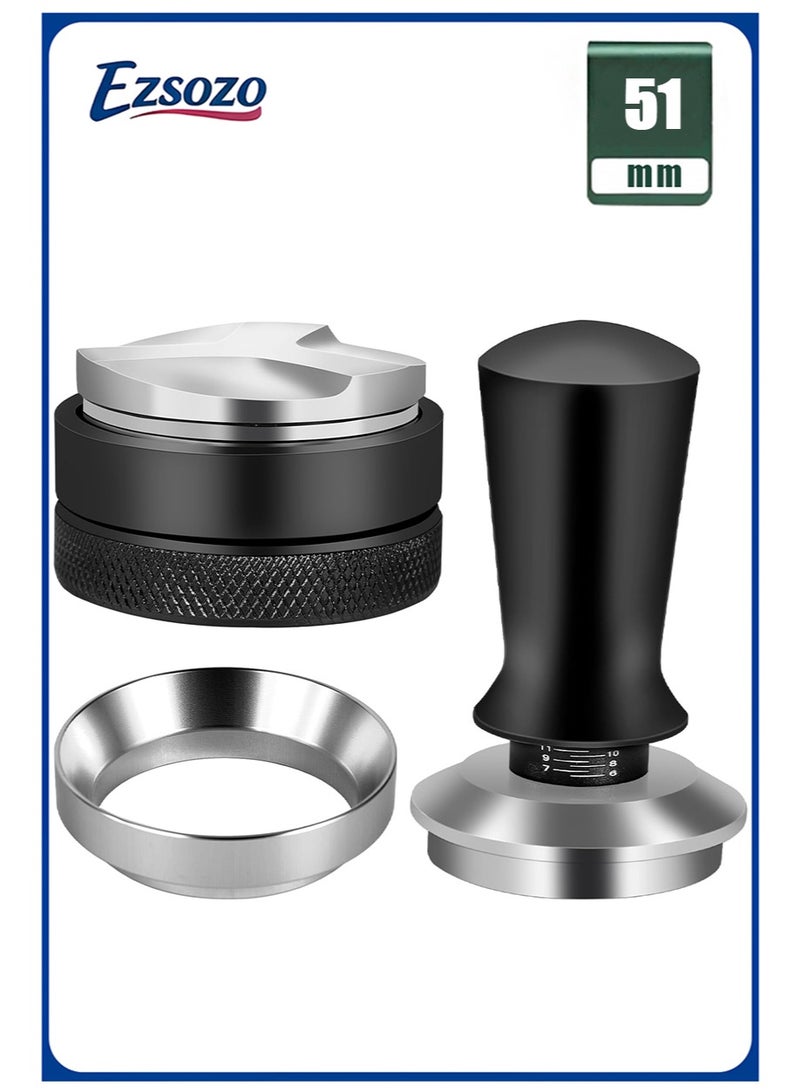 اي زد سوزو طقم ملحقات إسبريسو 51 مم، يتضمن 3 أدوات ضغط إسبريسو، ومكبس قهوة معاير بنابض، وموزع قهوة، وقمع جرعات، مصنوع من الفولاذ المقاوم للصدأ 304، عمق قابل للتعديل، يناسب ماكينات ديلونجي 51 مم وحامل الفلتر. - Image 1