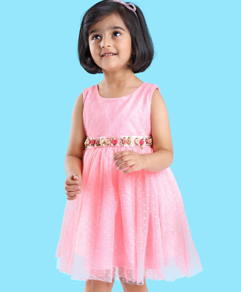 babyhug Babyhug Sleeveless Party Wear Frock With Corsage  - Pink