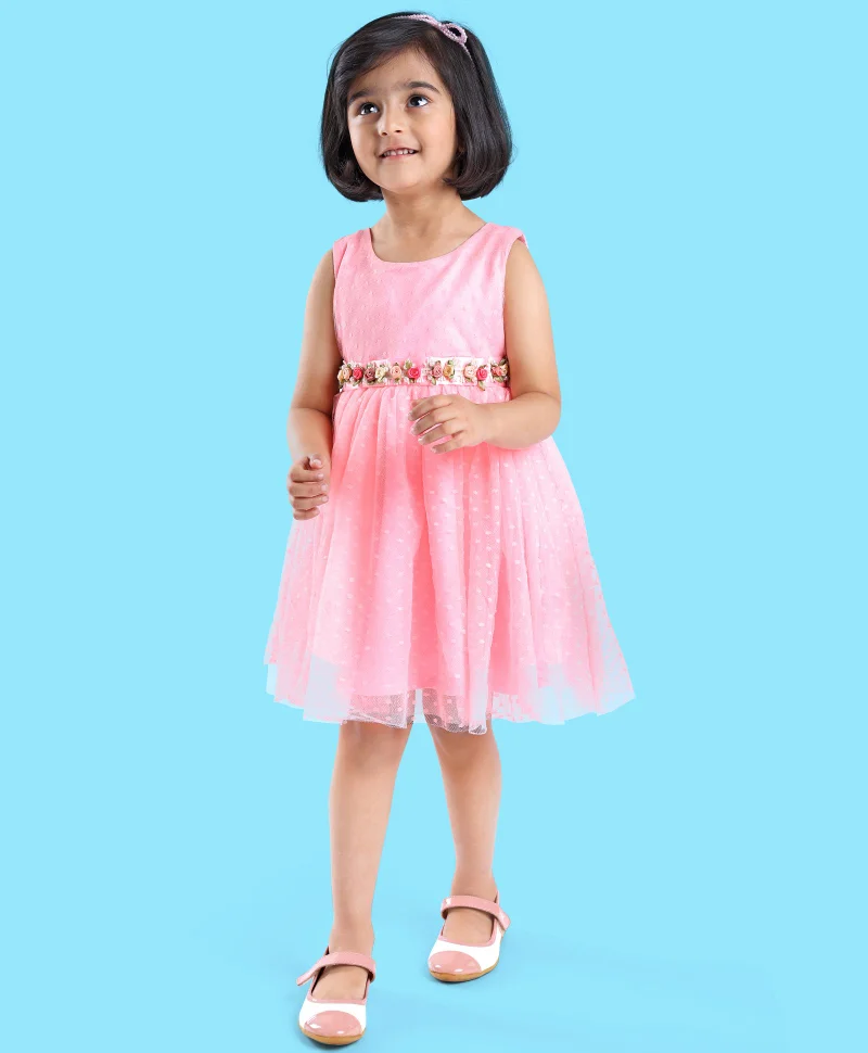 babyhug Babyhug Sleeveless Party Wear Frock With Corsage  - Pink