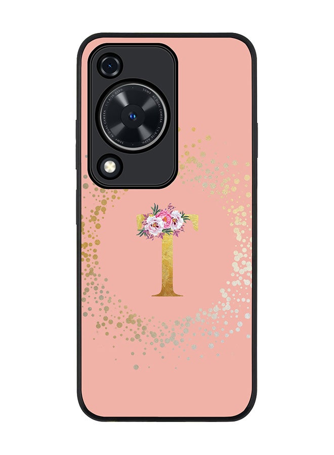 Stylizedd Rugged Black edge case for Huawei nova Y72 / Huawei Enjoy 70 4G,Slim fit Cover Custom Monogram Initial Letter Floral Pattern Alphabet - T (Rose Pink) - Image 1