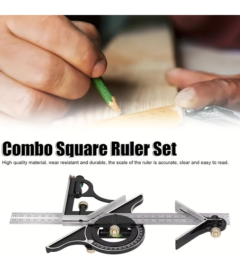 Stainless Steel 300mm Type T Ruler Multi Purpose Protractor Leveling Set - Image 3