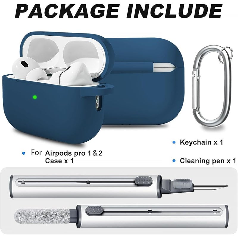Woyinger for AirPods Pro 2 Case with Cleaner Kit, Compatible with Airpods Pro 2nd/1st Generation Case (USB-C Cable) with Keychain for Women and Men,Sapphire Blue - Image 2