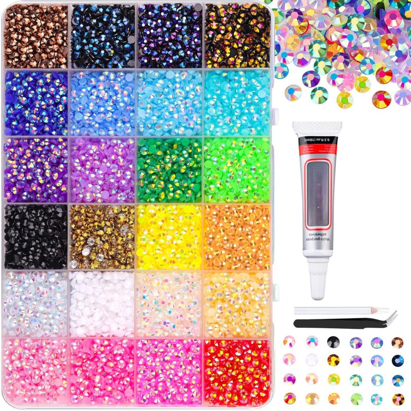 24 Colors Resin Jelly Rhinestones for Bedazzling, 3mm 24000 Pcs Flatback Gems for Crafting, Bedazzling Kit with 1Pcs B7000 Glue for Clothing Shoes Nail Book Diamond Art - Image 1