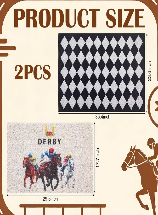 Dunzy 2 Pcs Derby Doormats Horse Race Layered Front Door Mats Non Slip Floor Coir Rugs Black and White Layered Checkered Doormats for Porch Entryway Indoor Outdoor Home Decor - Image 2