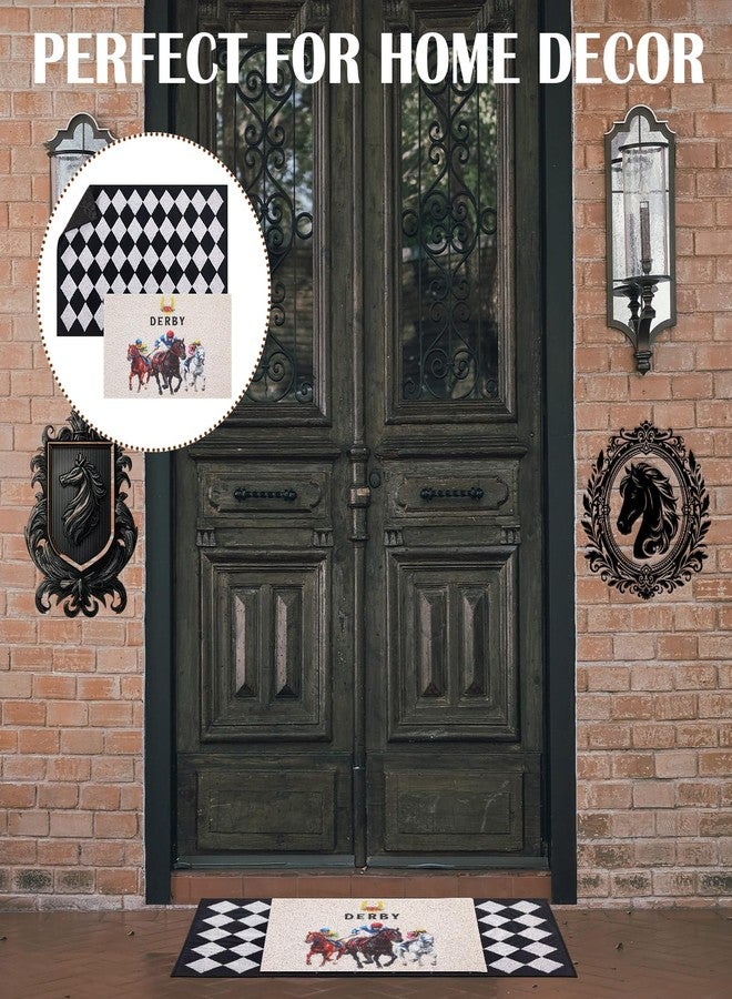Dunzy 2 Pcs Derby Doormats Horse Race Layered Front Door Mats Non Slip Floor Coir Rugs Black and White Layered Checkered Doormats for Porch Entryway Indoor Outdoor Home Decor - Image 5