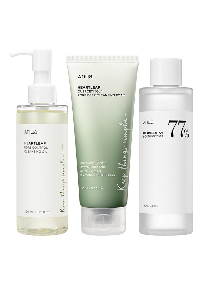 Anua Wonder Anua Heartleaf Cleansing Oil & Deep Cleansing Foam & Soothing Toner, Pore Control, Gentle Korean Skincare - Image 1