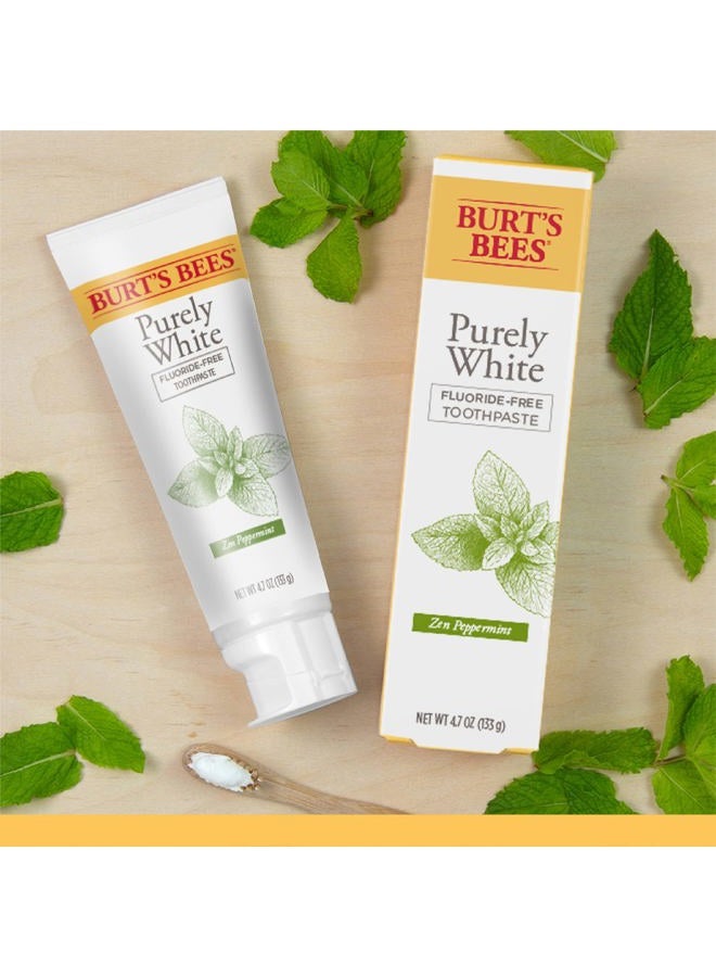Burt's Bees Toothpaste, Natural Flavor, Fluoride Free Purely White, Zen Peppermint, 4.7oz 3 Count - Image 3