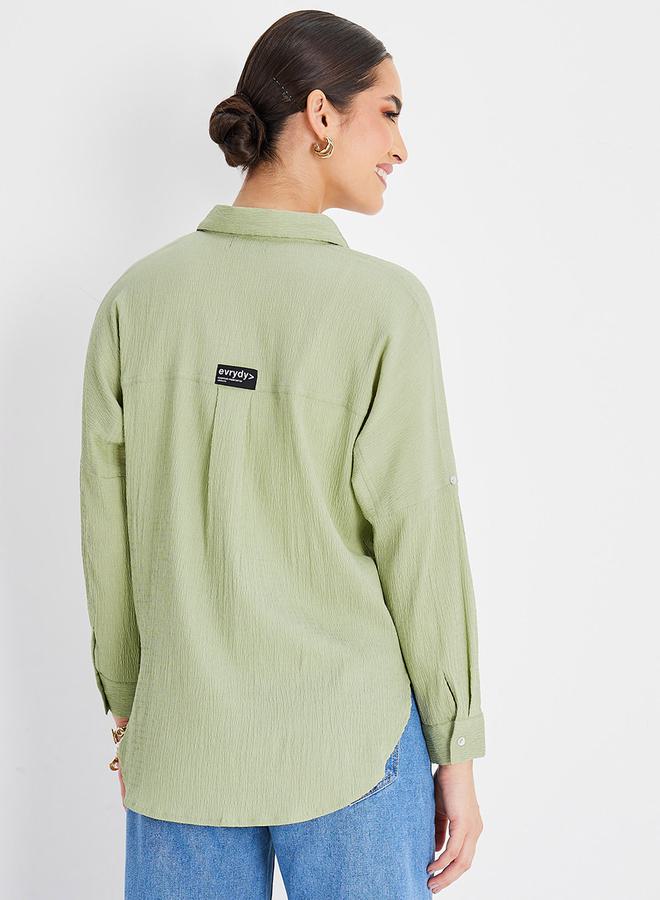 Styli Oversized Roll-Up Sleeve Crepe Longline Shirt  - Image 4