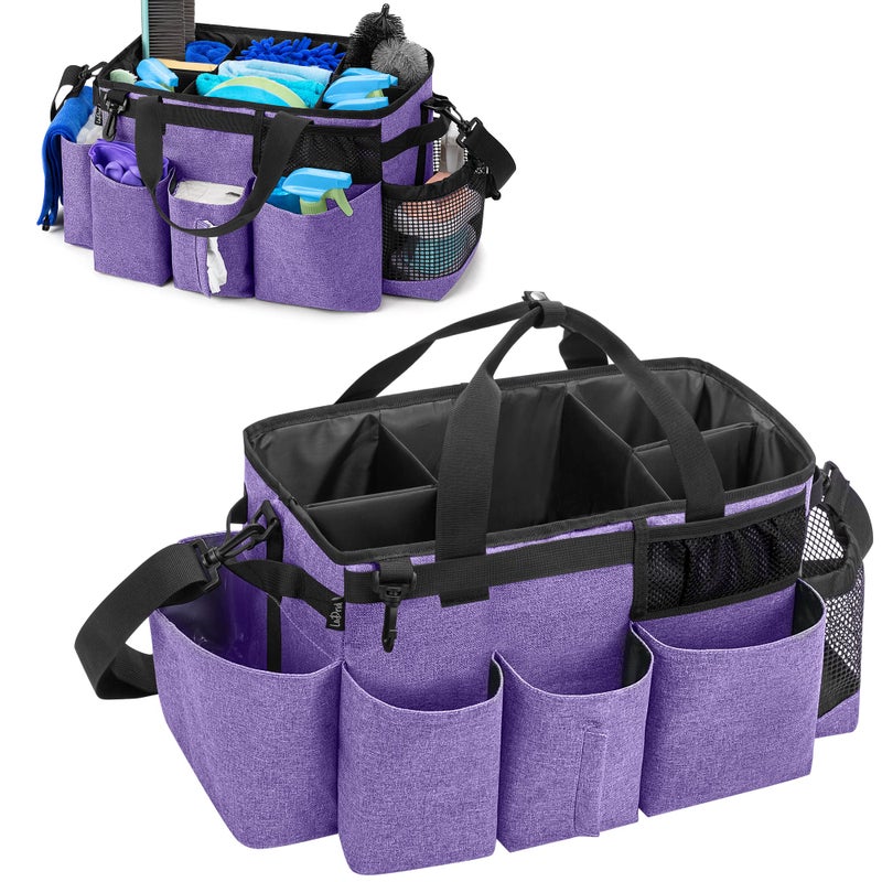 LoDrid LoDrid Wearable Cleaning Caddy Bag with 4 Foldable Dividers Cleaning Supply Tote for Cleaning Supplies Cleaning Organizer with Shoulder Strap and Side Handles for Cleaners  Housekeepers Purple 