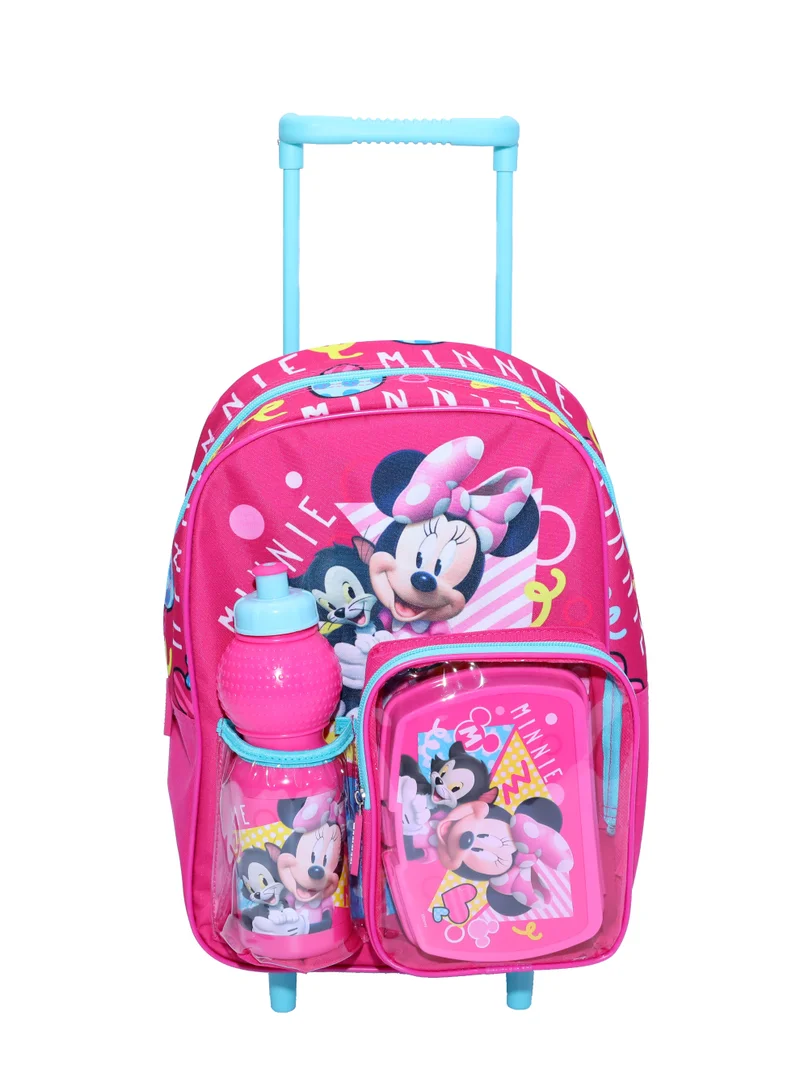 ديزني Disney Minnie Mouse 3-Piece School Set – 14" Backbag pack, Lunch Box & Water Bottle – Pink Cartoon Design for Girls – Official Licensed Product