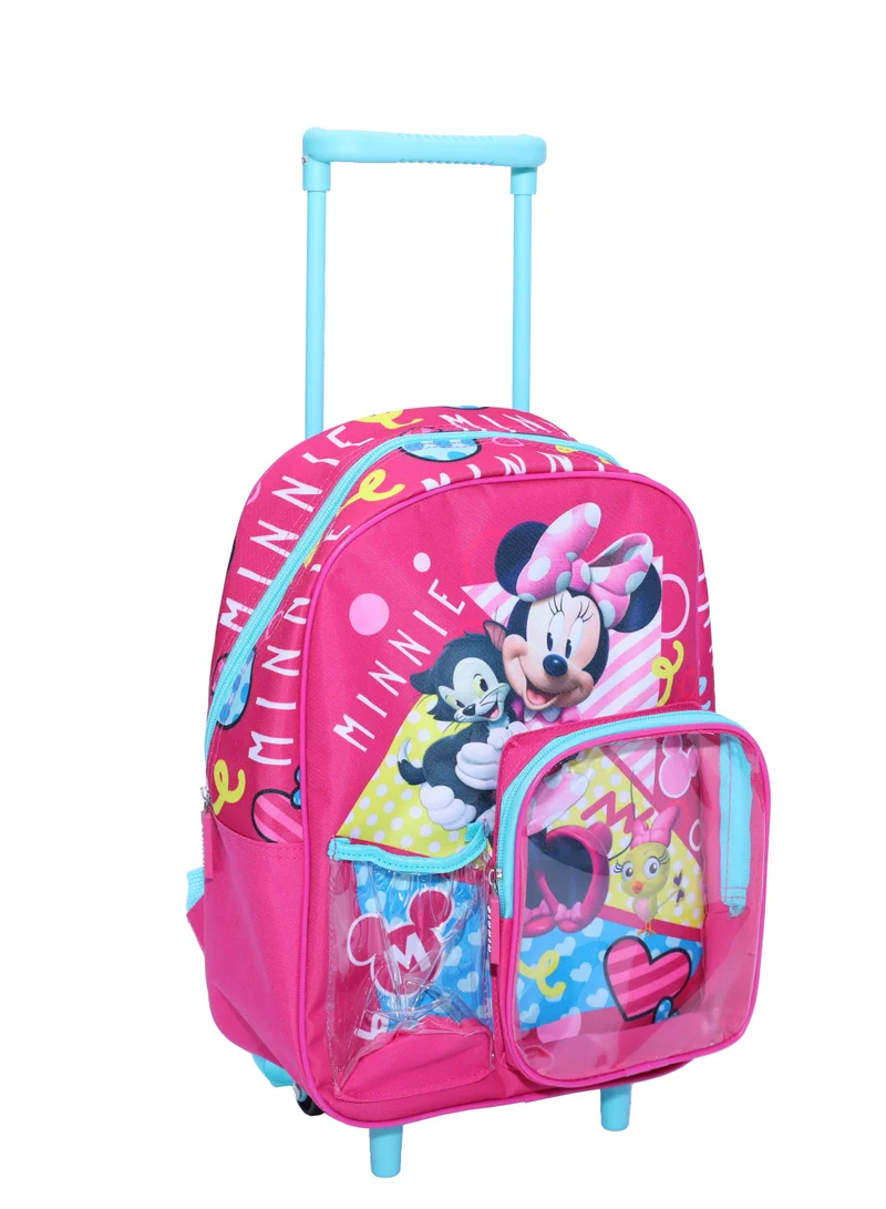 ديزني Disney Minnie Mouse 3-Piece School Set – 14" Backbag pack, Lunch Box & Water Bottle – Pink Cartoon Design for Girls – Official Licensed Product