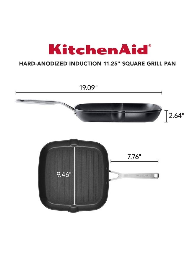 KitchenAid Hard Anodized Induction Nonstick Square Grill Pan/Griddle with Pouring Spouts, 11.25 Inch, Matte Black - Image 2