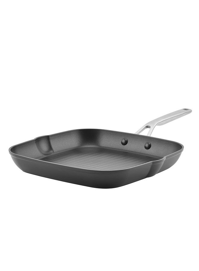 KitchenAid Hard Anodized Induction Nonstick Square Grill Pan/Griddle with Pouring Spouts, 11.25 Inch, Matte Black - Image 1