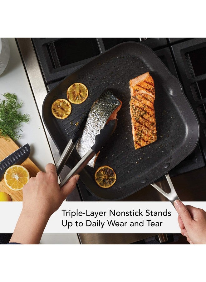 KitchenAid Hard Anodized Induction Nonstick Square Grill Pan/Griddle with Pouring Spouts, 11.25 Inch, Matte Black - Image 4