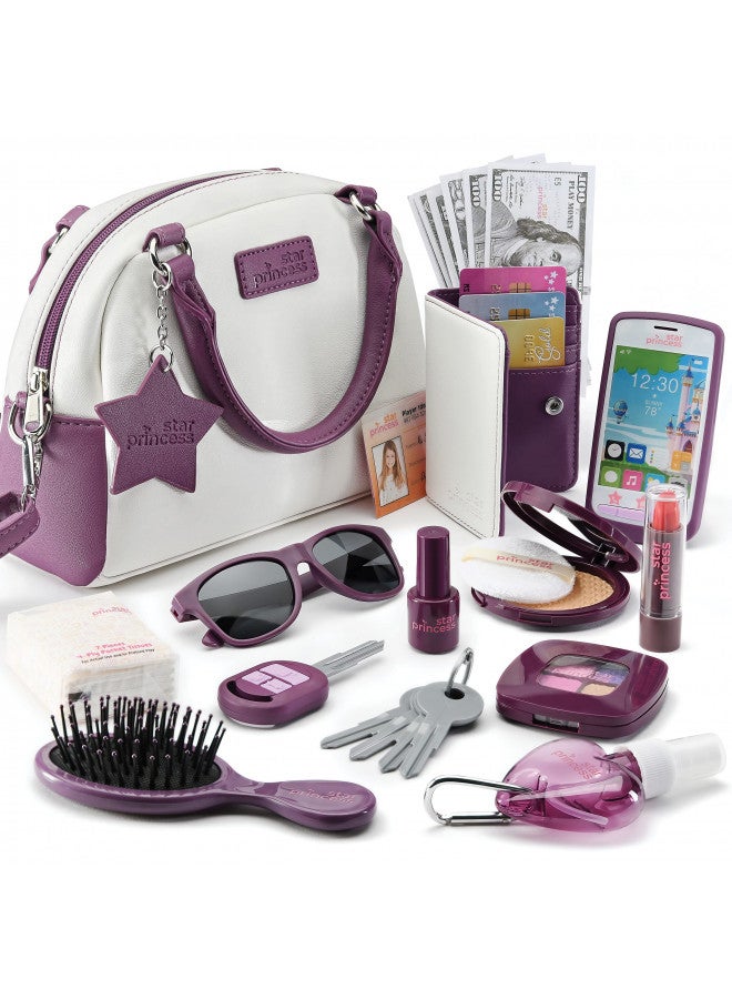 Star Princess Little Girls Purse with Accessories and Pretend Makeup for Toddlers - My First Purse Set Includes Handbag, Phone, Wallet, Play Makeup and More Pretend Play Toys for Girls Age 3 +, Great Gift for Girls  - Image 1