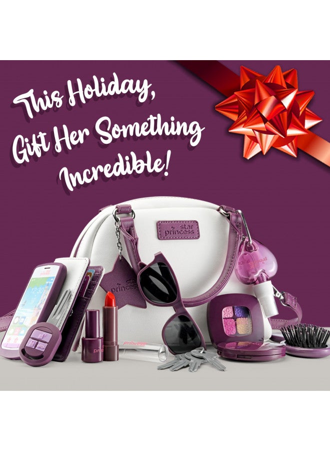 Star Princess Little Girls Purse with Accessories and Pretend Makeup for Toddlers - My First Purse Set Includes Handbag, Phone, Wallet, Play Makeup and More Pretend Play Toys for Girls Age 3 +, Great Gift for Girls  - Image 3
