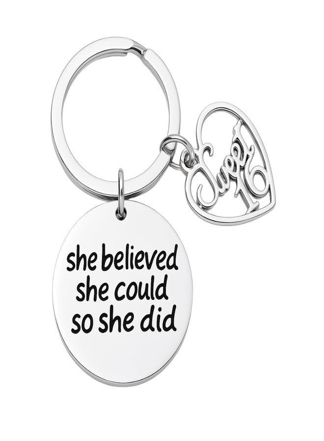 إنفينيتي كوليكشن سلسلة مفاتيح ساحرة تحمل عبارة "آمنت بقدرتها ففعلت" بمناسبة عيد ميلاد الفتاة السادس عشر، هدية مجوهرات مميزة لعيد ميلادها السادس عشر. - Image 1