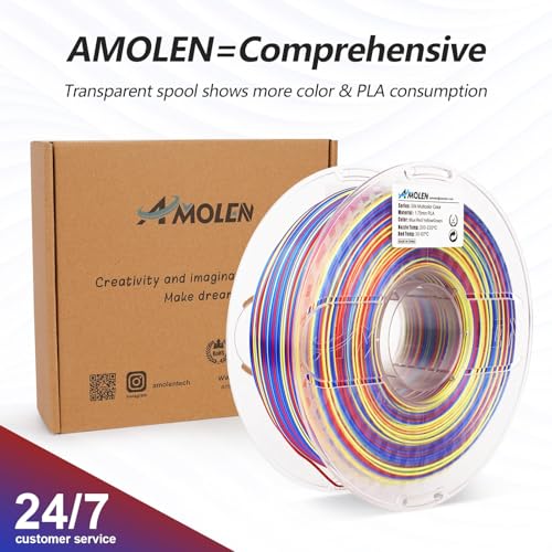 AMOLEN خيوط طباعة ثلاثية الأبعاد من AMOLEN، خيوط PLA متعددة الألوان اللامعة 1.75 مم، خيوط طباعة ثلاثية الأبعاد بتغيير لون سريع لمعظم طابعات FDM ثلاثية الأبعاد، أزرق أحمر أصفر أخضر - Image 5