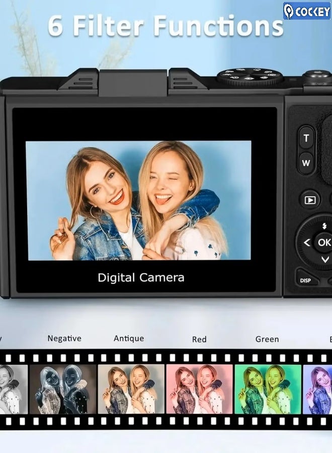 كوكي كاميرا 4K الرقمية، كاميرا 64MP الرقمية 18X التكبير الرقمي، الكاميرات الرقمية مع 64 جيجابايت SD، كاميرا محمولة مع وظيفة كاميرا الويب، كاميرا فيديو التركيز التلقائي مع 3 بوصة شاشة انعكاس، كاميرا تسجيل للسفر، الكاميرا الرقمية كهدية - Image 5