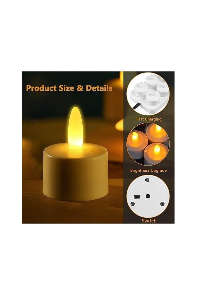 LED Candle Light Flameless Tea Lights Rechargeable Flickering Decoration Tealight Lamp with 12 Frosted Cups, Charging Base for Party Wedding Bar Family Dinner Outdoor Picnic (12 Packs, Warm) - Image 3