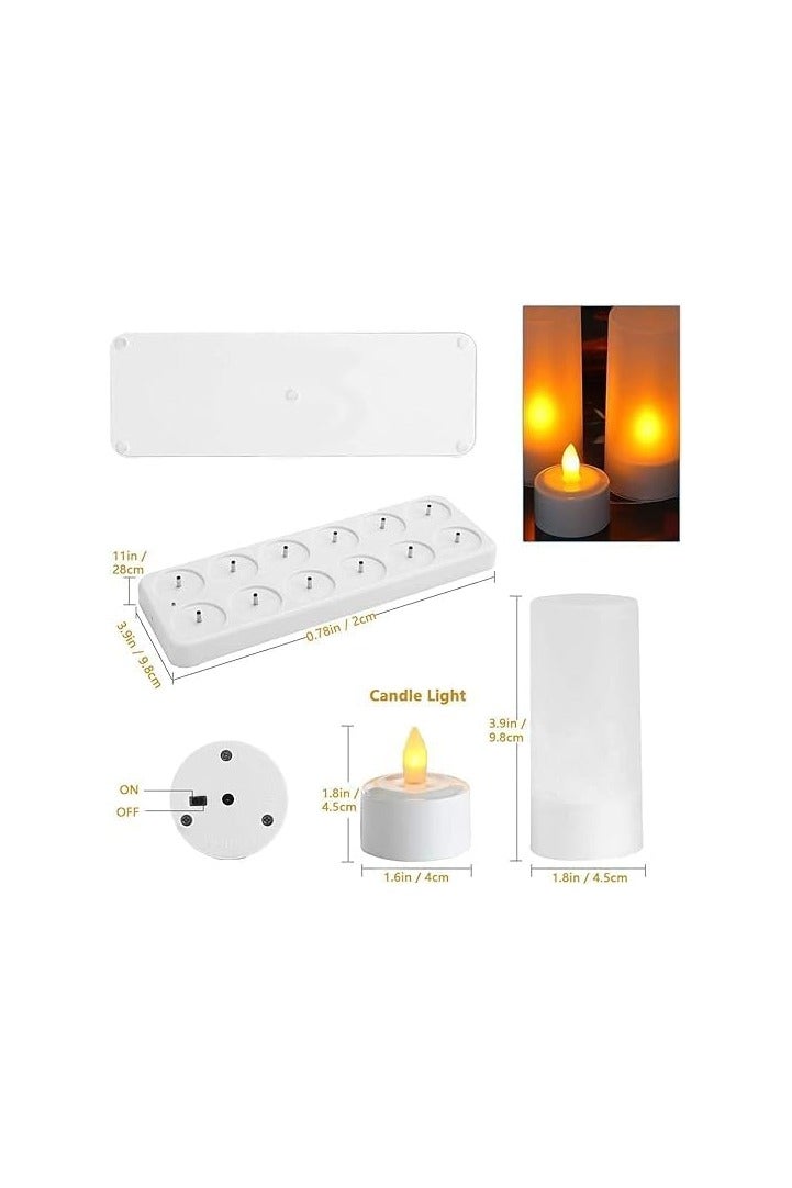 LED Candle Light Flameless Tea Lights Rechargeable Flickering Decoration Tealight Lamp with 12 Frosted Cups, Charging Base for Party Wedding Bar Family Dinner Outdoor Picnic (12 Packs, Warm) - Image 4