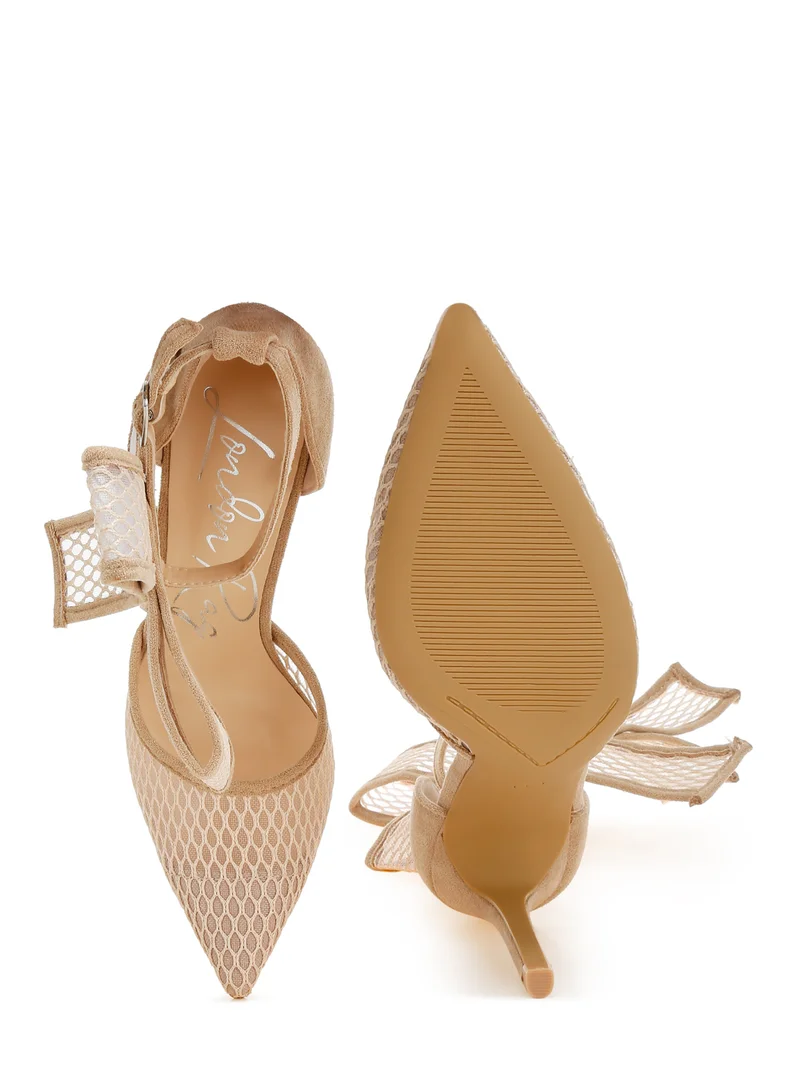 London Rag Big Bow Detail Stiletto Sandals in Beige