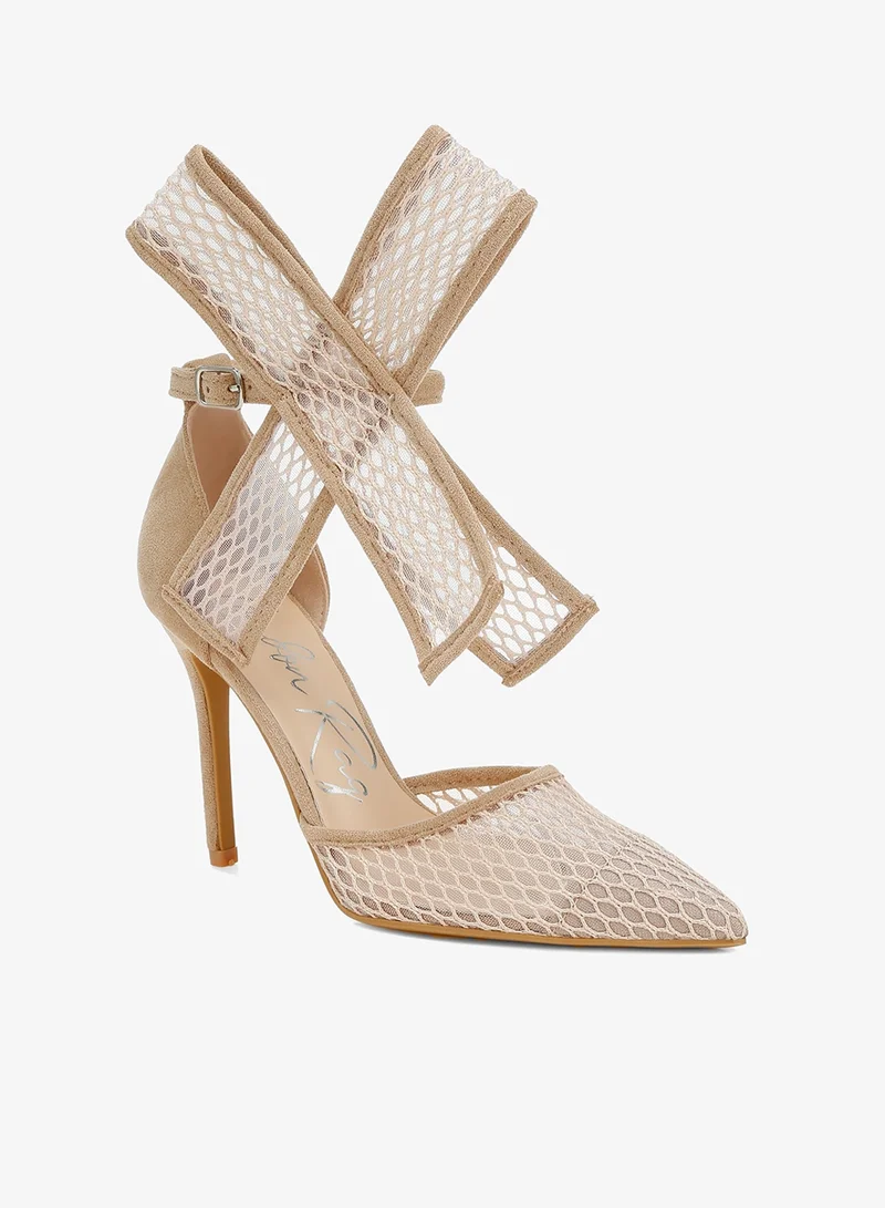 London Rag Big Bow Detail Stiletto Sandals in Beige
