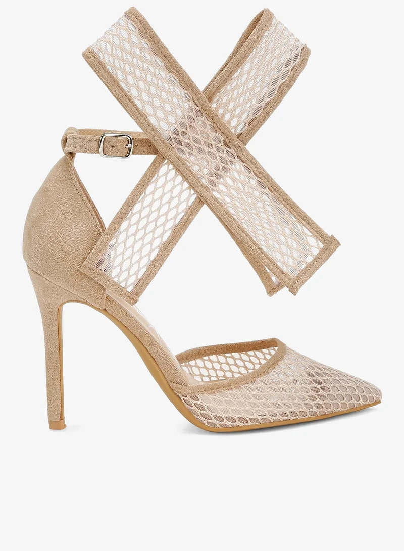 Big Bow Detail Stiletto Sandals in Beige