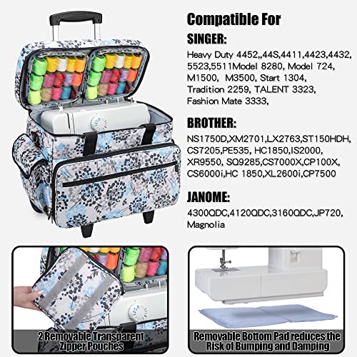 Teamoy Sewing Machine Case with Detachable Wheels, Rolling Sewing Machine Tote with Wheels and Bottom Wooden Pad, Compatible with Singer, Brother and Most Majority Machines and Accessories, Dandelion - Image 2