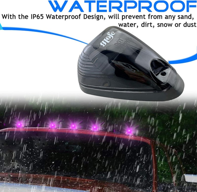 GLOFE 5X Black Smoke Lens Cab Roof Marker Running Lamps with Pink Purple LED Lights for Ford Super Duty Trucks - Image 5