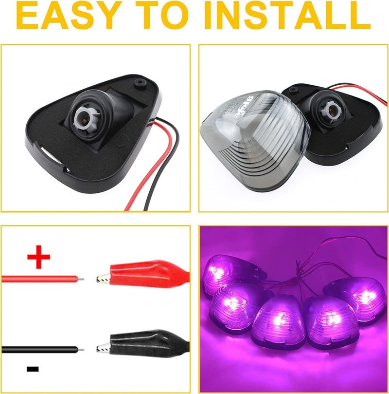GLOFE 5X Black Smoke Lens Cab Roof Marker Running Lamps with Pink Purple LED Lights for Ford Super Duty Trucks - Image 4