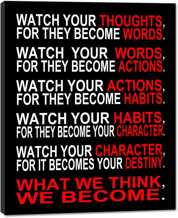Pyradecor Watch Your Thoughts Motivational Classroom Poster Modern Canvas Prints Wall Art Paintings Ready to Hang for Office Living Room Home Decorations Stretched and Framed Giclee Pictures Artwork - Image 1