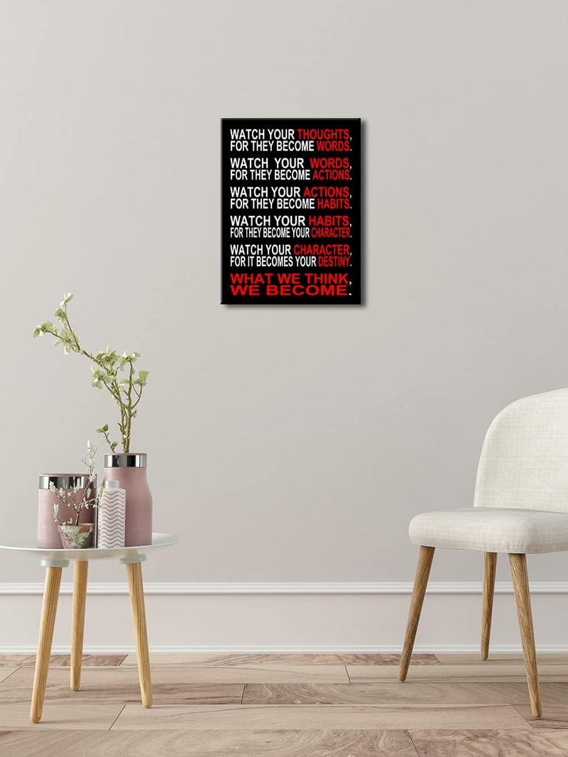Pyradecor Watch Your Thoughts Motivational Classroom Poster Modern Canvas Prints Wall Art Paintings Ready to Hang for Office Living Room Home Decorations Stretched and Framed Giclee Pictures Artwork - Image 4
