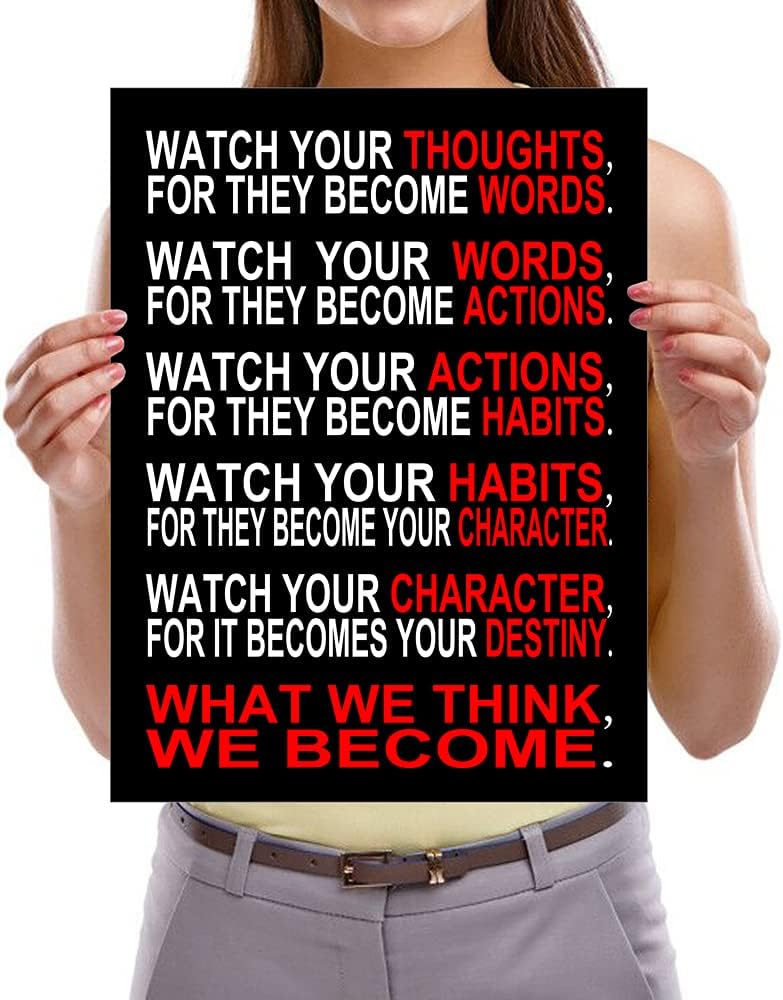 Pyradecor Watch Your Thoughts Motivational Classroom Poster Modern Canvas Prints Wall Art Paintings Ready to Hang for Office Living Room Home Decorations Stretched and Framed Giclee Pictures Artwork - Image 5