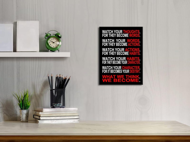 Pyradecor Watch Your Thoughts Motivational Classroom Poster Modern Canvas Prints Wall Art Paintings Ready to Hang for Office Living Room Home Decorations Stretched and Framed Giclee Pictures Artwork - Image 2