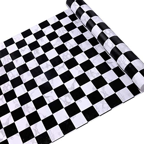 LIFAVOVY Peel and Stick Wallpaper Decorative Wall Paper Black White Checkered Self Adhesive Shelf Liner Paper Roll 17.7 Inch x 32.8 FT - Image 2