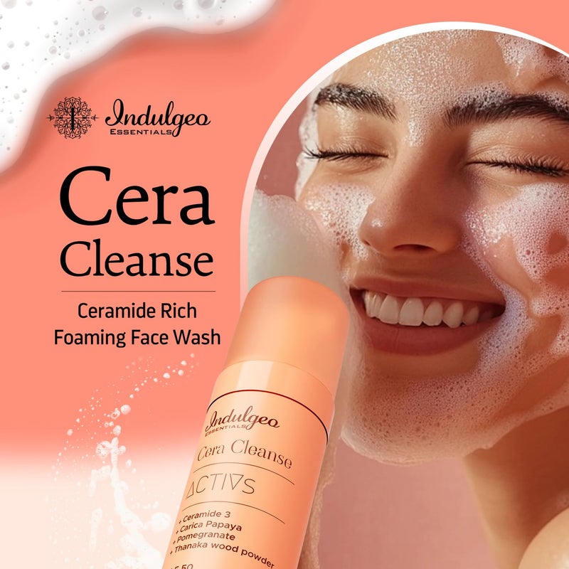 Indulgeo Essentials Ceramide Foaming Face Wash Cera Cleanse Gently Cleanses Hydrates Repair Skin Tissues Made with Ceramide Pomegranate Carica Papaya Suitable for All Skin Types 50ml - Image 2