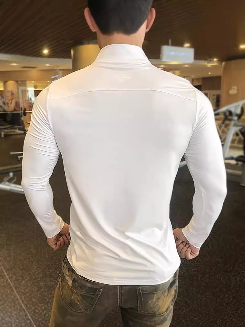 Autumn New Half Zip Fitness Long Sleeve Men'S Running Sweat Absorbing Breathable Quick-Drying Clothes Basketball Training Tight Sportswear - Image 3
