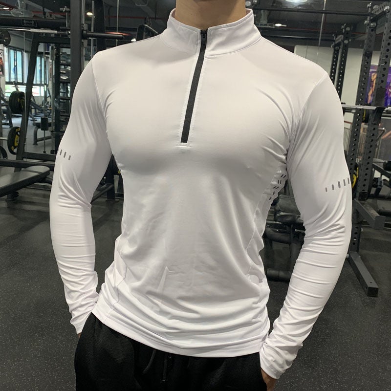 Autumn New Half Zip Fitness Long Sleeve Men'S Running Sweat Absorbing Breathable Quick-Drying Clothes Basketball Training Tight Sportswear - Image 1