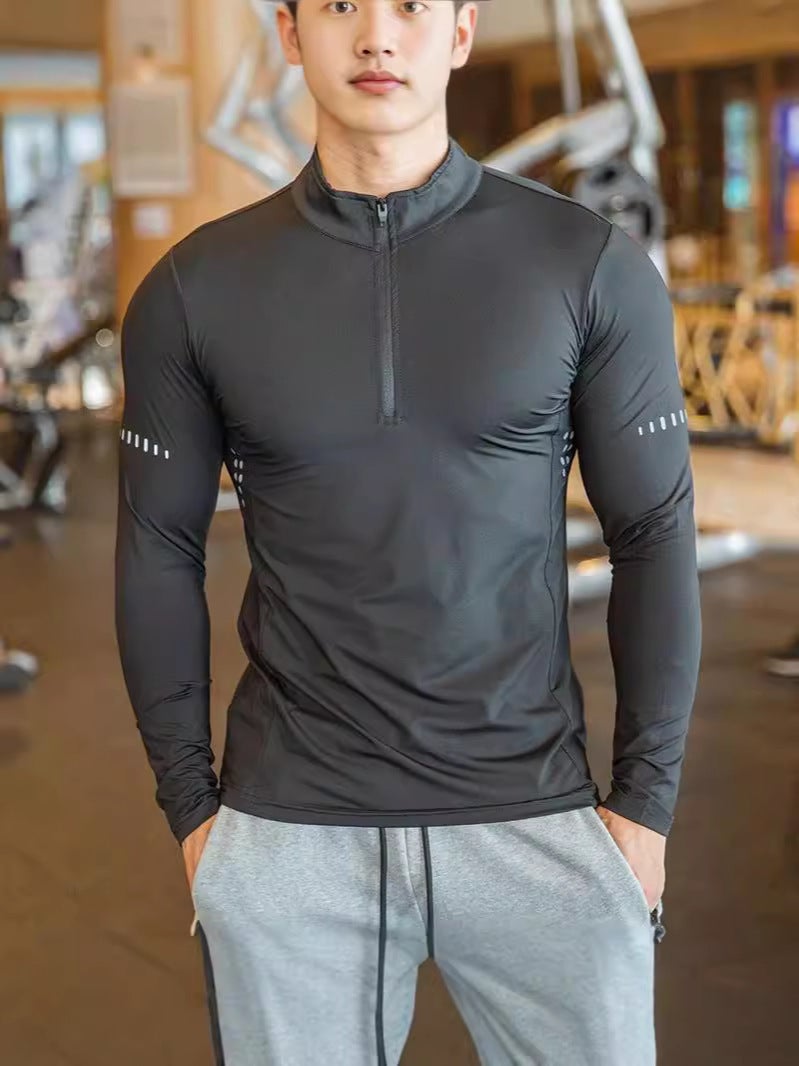 Autumn New Half Zip Fitness Long Sleeve Men'S Running Sweat Absorbing Breathable Quick-Drying Clothes Basketball Training Tight Sportswear - Image 2