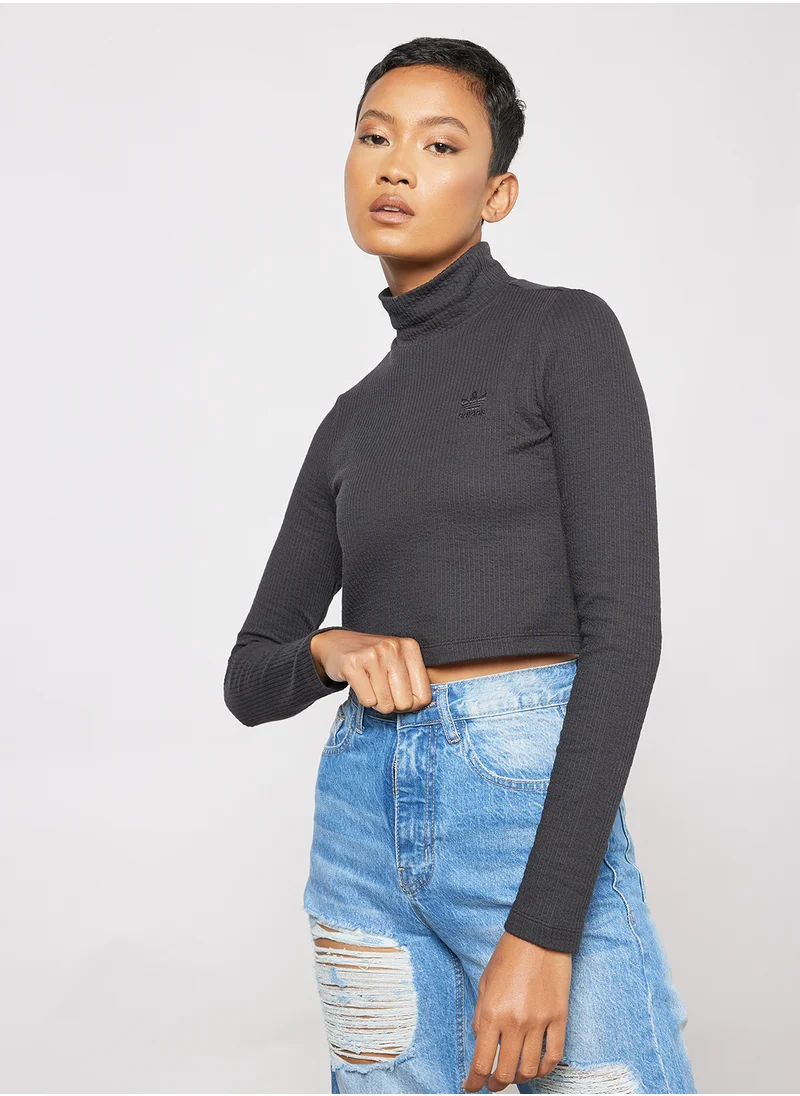 adidas Originals Cropped Rib Long Sleeve Top